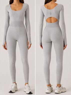 Free People Movement Gray Seamless Jumpsuit XS/S Open Back Yoga Unitard